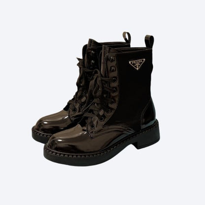 PRADA BRUSHED-LEATHER AND RE-NYLON BOOTS SHINY BLACK