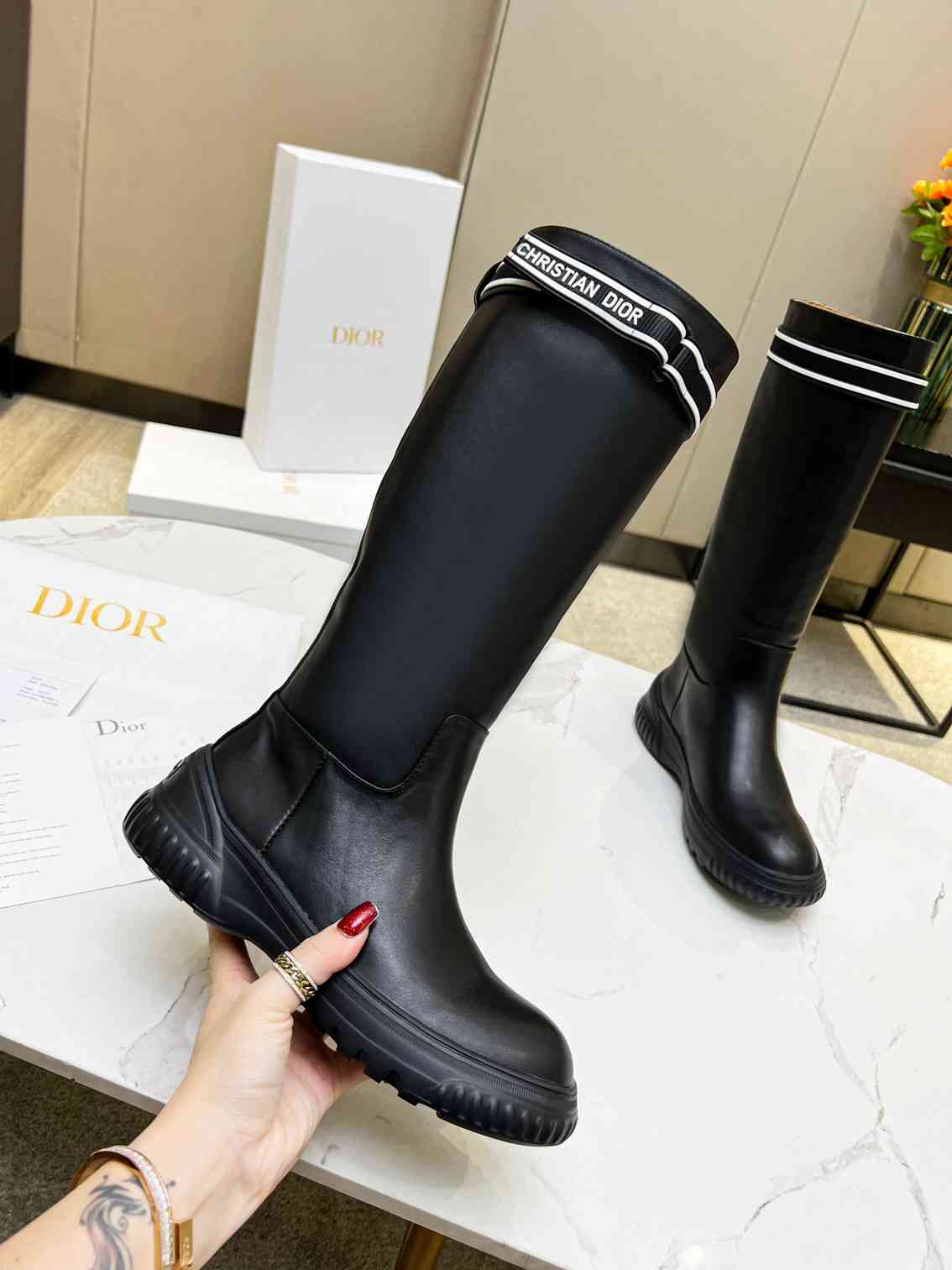 DIOR D RACER BOOT CALFSKIN BLACK KDI781VEA S17X