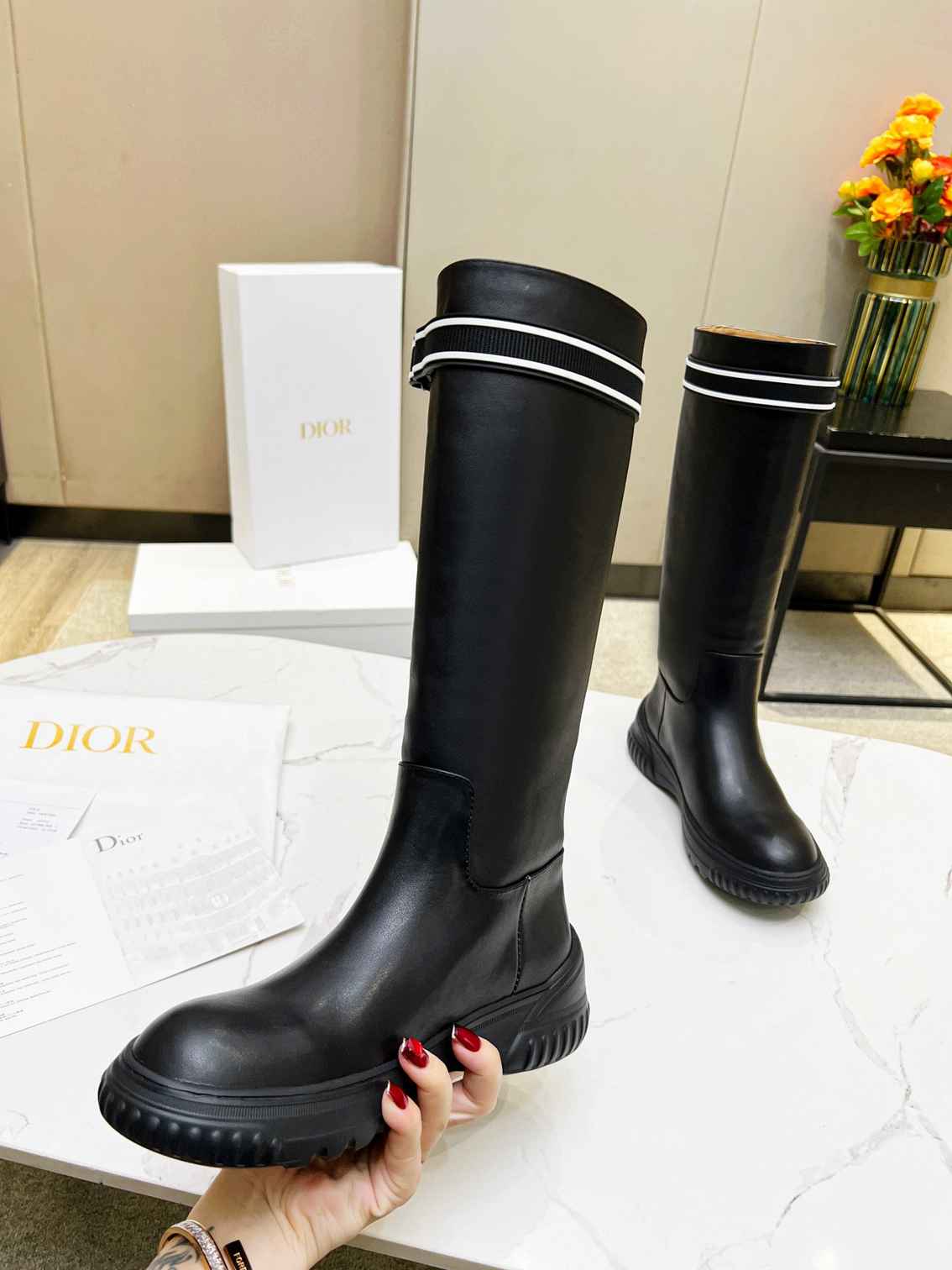 DIOR D RACER BOOT CALFSKIN BLACK KDI781VEA S17X