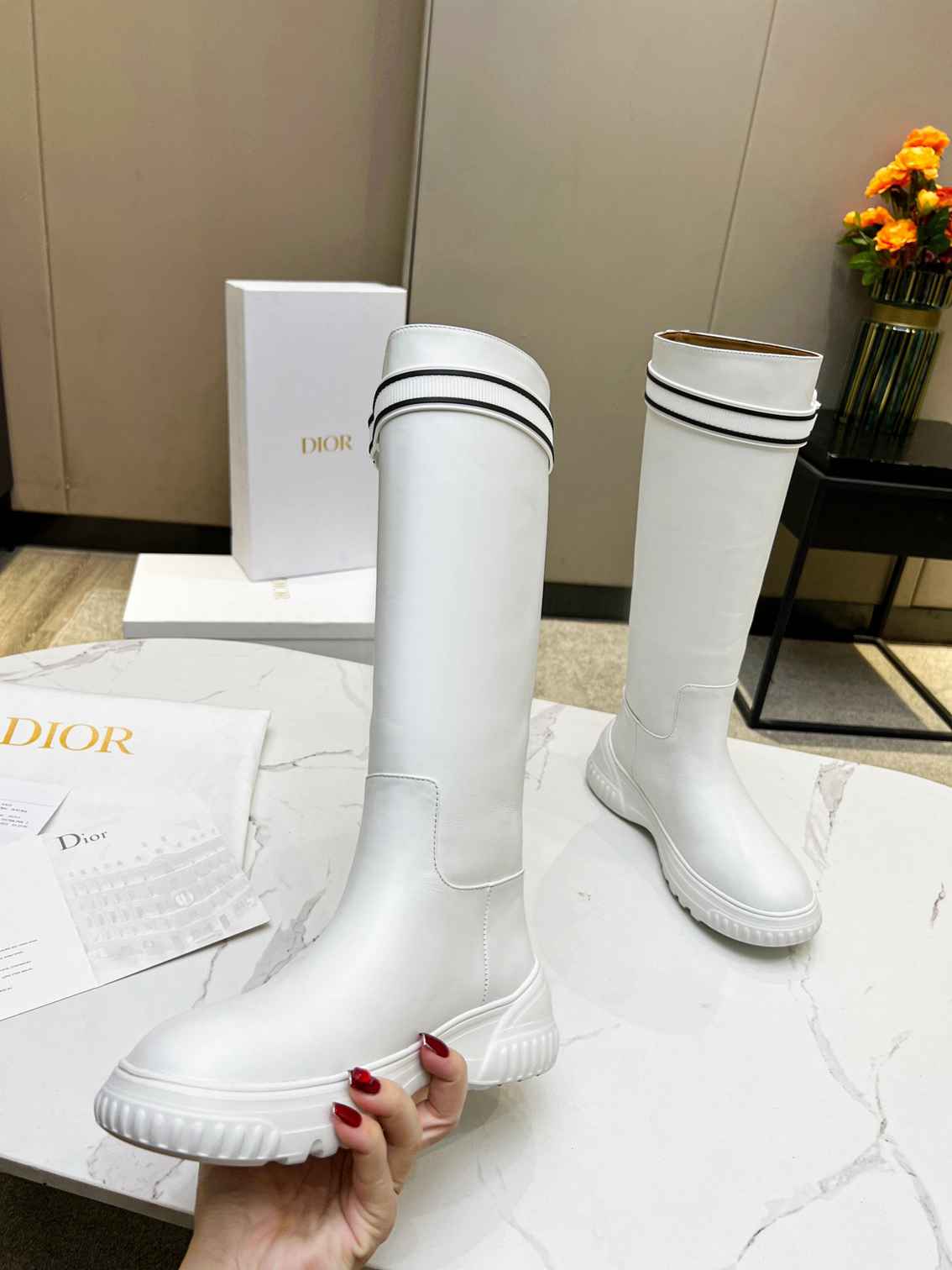 DIOR D RACER BOOT CALFSKIN WHITE