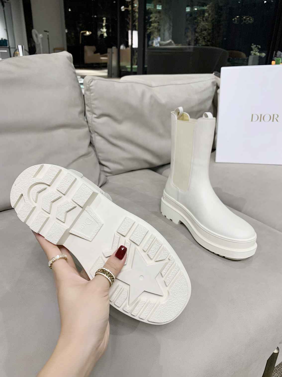 DIOR TRIAL ANKLE BOOTS LEATHER WHITE