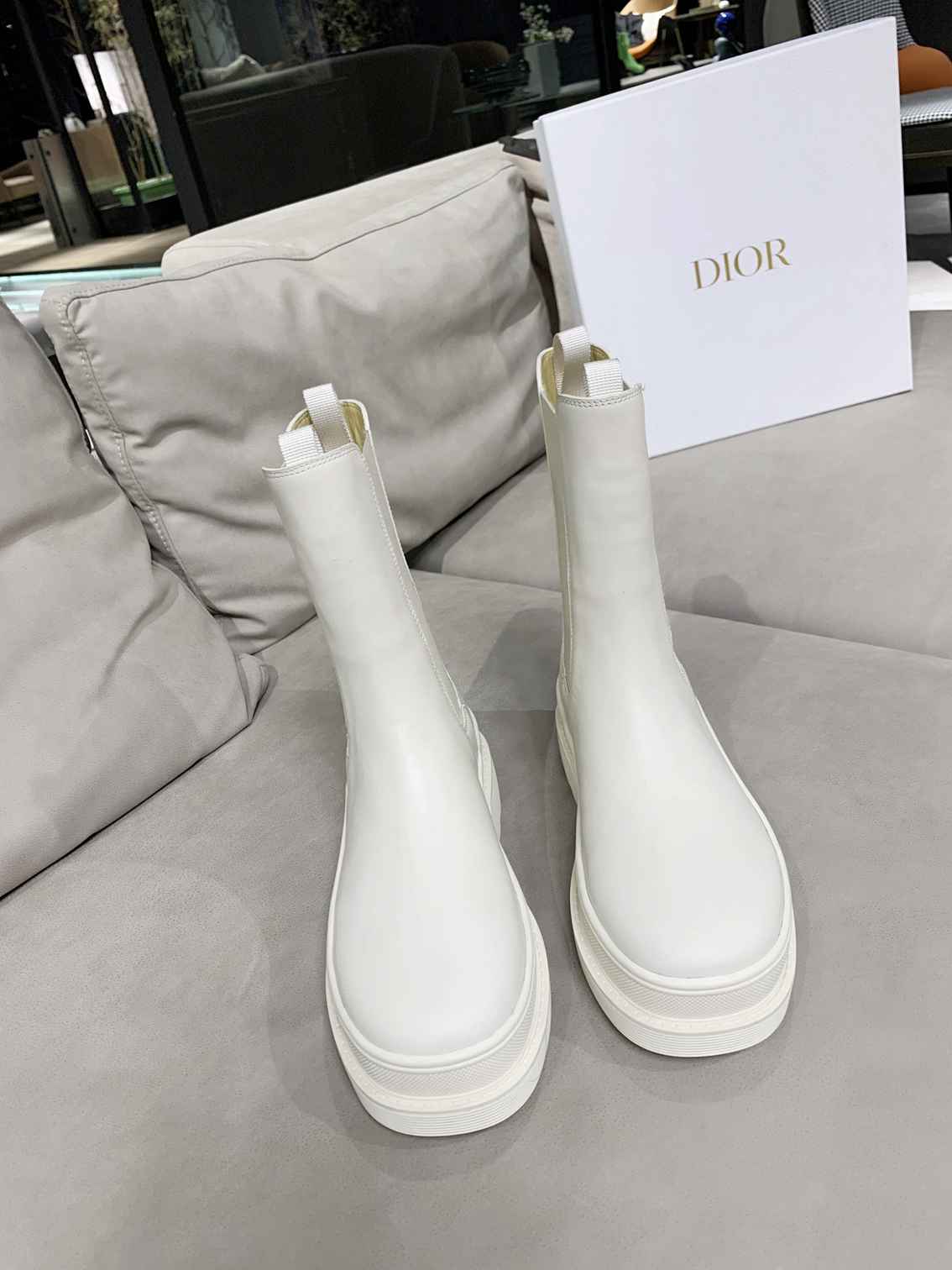 DIOR TRIAL ANKLE BOOTS LEATHER WHITE