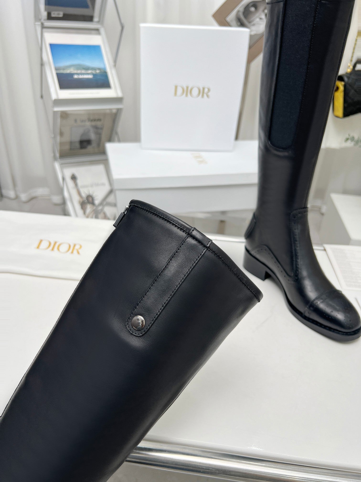 DIOR D FOLK HEELED HIGH BOOT BLACK