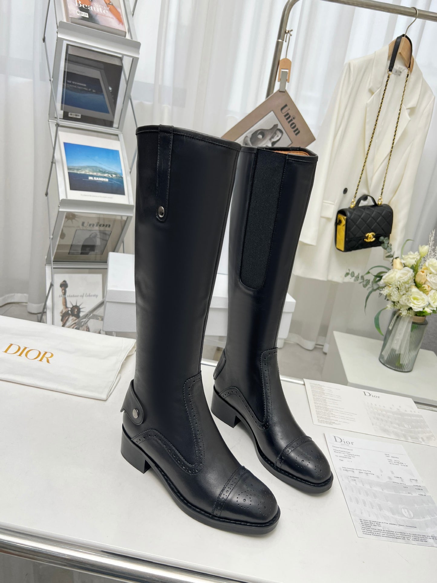 DIOR D FOLK HEELED HIGH BOOT BLACK