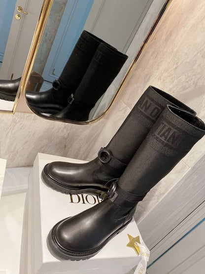 DIOR D MAJOR BOOT FABRIC AND CALFSKIN IN BLACK AND BLACK