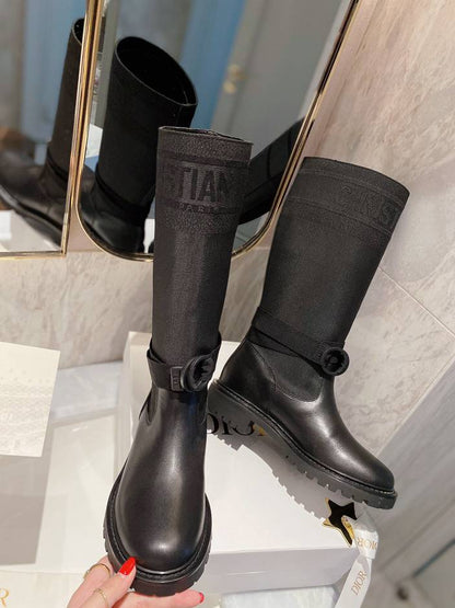 DIOR D MAJOR BOOT FABRIC AND CALFSKIN IN BLACK AND BLACK