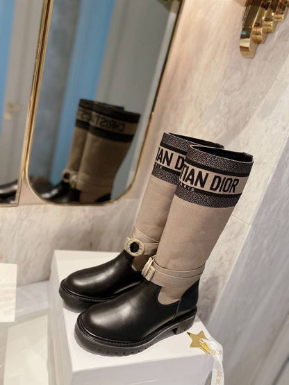 DIOR D MAJOR BOOT FABRIC AND CALFSKIN IN TAUPE AND BLACK KCI611SCN S46X