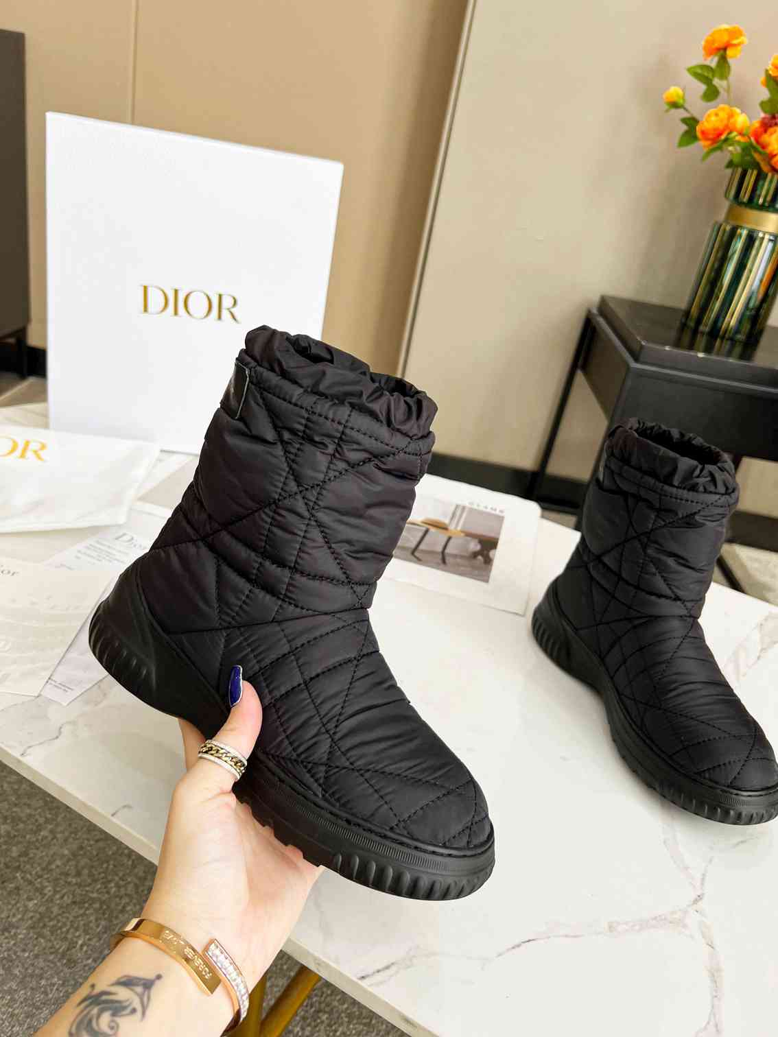 DIOR FROST ANKLE BOOT BLACK QUILTED NYLON BLACK