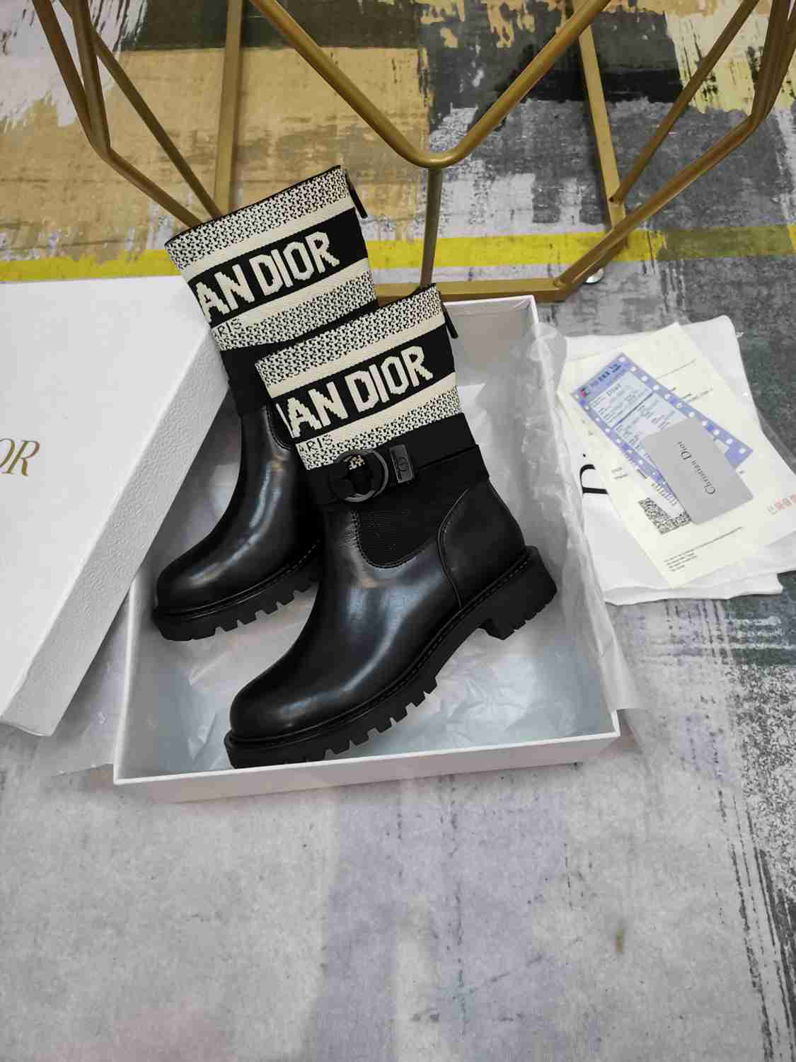 DIOR D MAJOR ANKLE BOOT FABRIC AND CALFSKIN WHITE AND BLACK