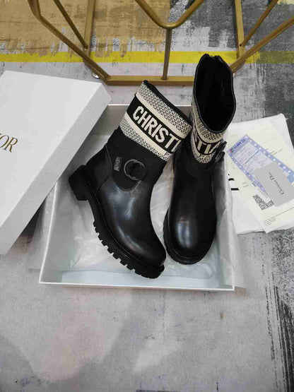 DIOR D MAJOR ANKLE BOOT FABRIC AND CALFSKIN WHITE AND BLACK