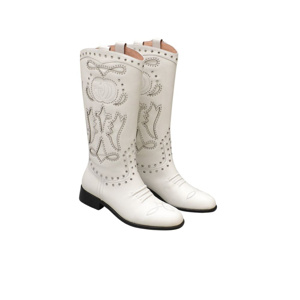 GUCCI WOMEN'S BOOT WITH DOUBLE G AND STUDS WHITE