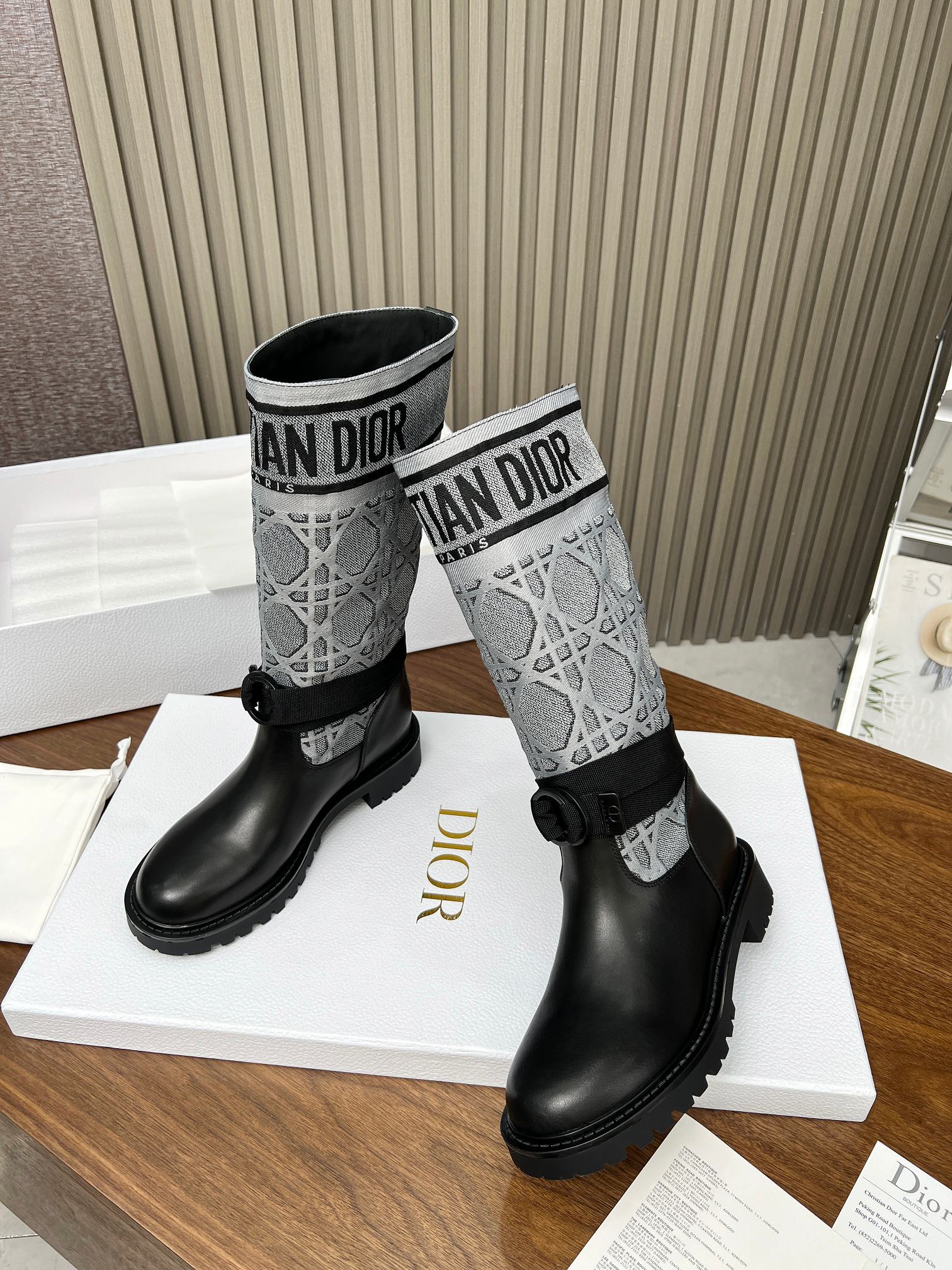 DIOR D MAJOR BOOT CALFSKIN BLACK AND GREY