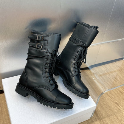 DIOR D TRAP ANKLE BOOT CALFSKIN AND SHEARLING BLACK