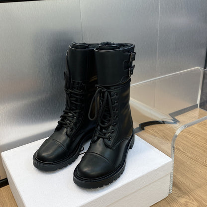 DIOR D TRAP ANKLE BOOT CALFSKIN AND SHEARLING BLACK