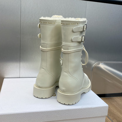 DIOR D TRAP ANKLE BOOT CALFSKIN AND SHEARLING WHITE