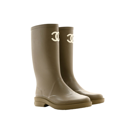 CHANEL RUBBER RAIN BOOTS BEIGE G39620 X56326 0Q304