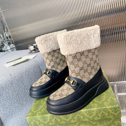 GUCCI 1955 HORSEBIT SNOW BOOTS GG CANVAS IN BLACK