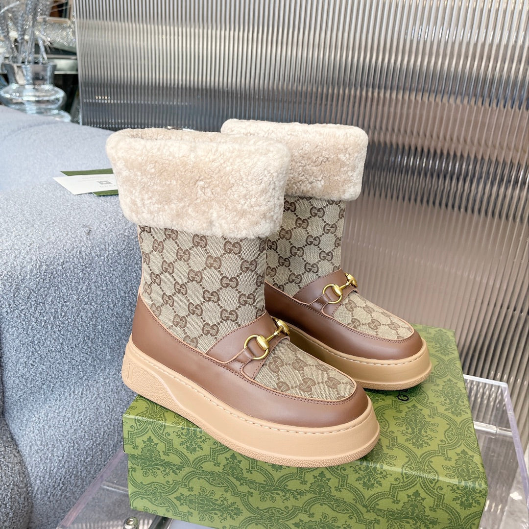 GUCCI 1955 HORSEBIT SNOW BOOTS GG CANVAS IN BROWN