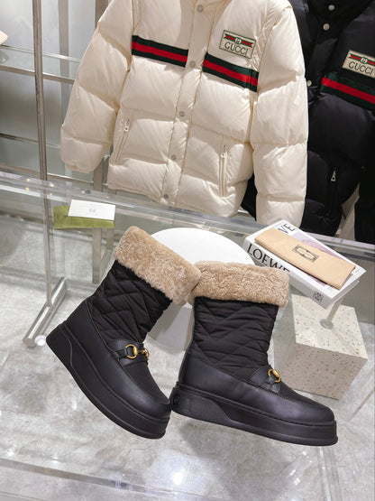 GUCCI HORSEBIT CHEVRON QUILTED BOOTS BLACK