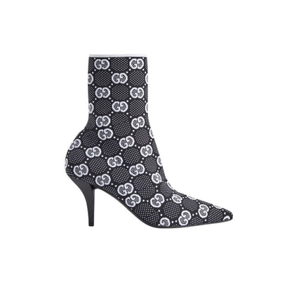 GUCCI GG 75MM KNIT ANKLE BOOTS BLACK WHITE FABRIC 718378 FAAQP 1008