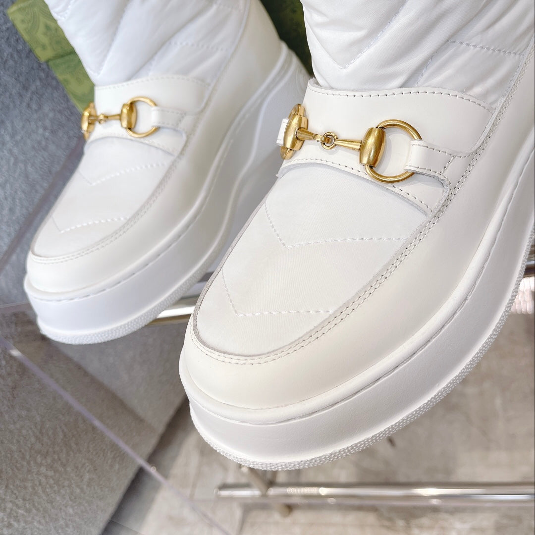 GUCCI HORSEBIT CHEVRON QUILTED BOOTS WHITE