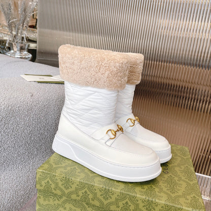 GUCCI HORSEBIT CHEVRON QUILTED BOOTS WHITE