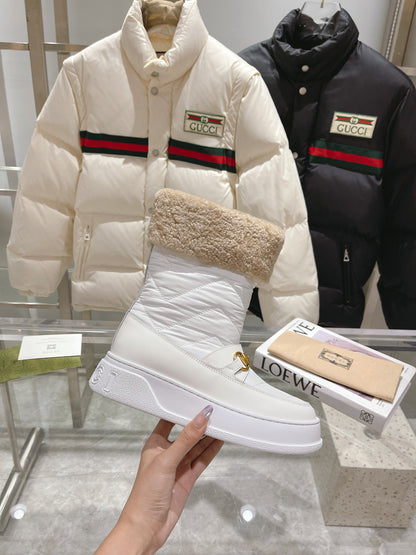 GUCCI HORSEBIT CHEVRON QUILTED BOOTS WHITE