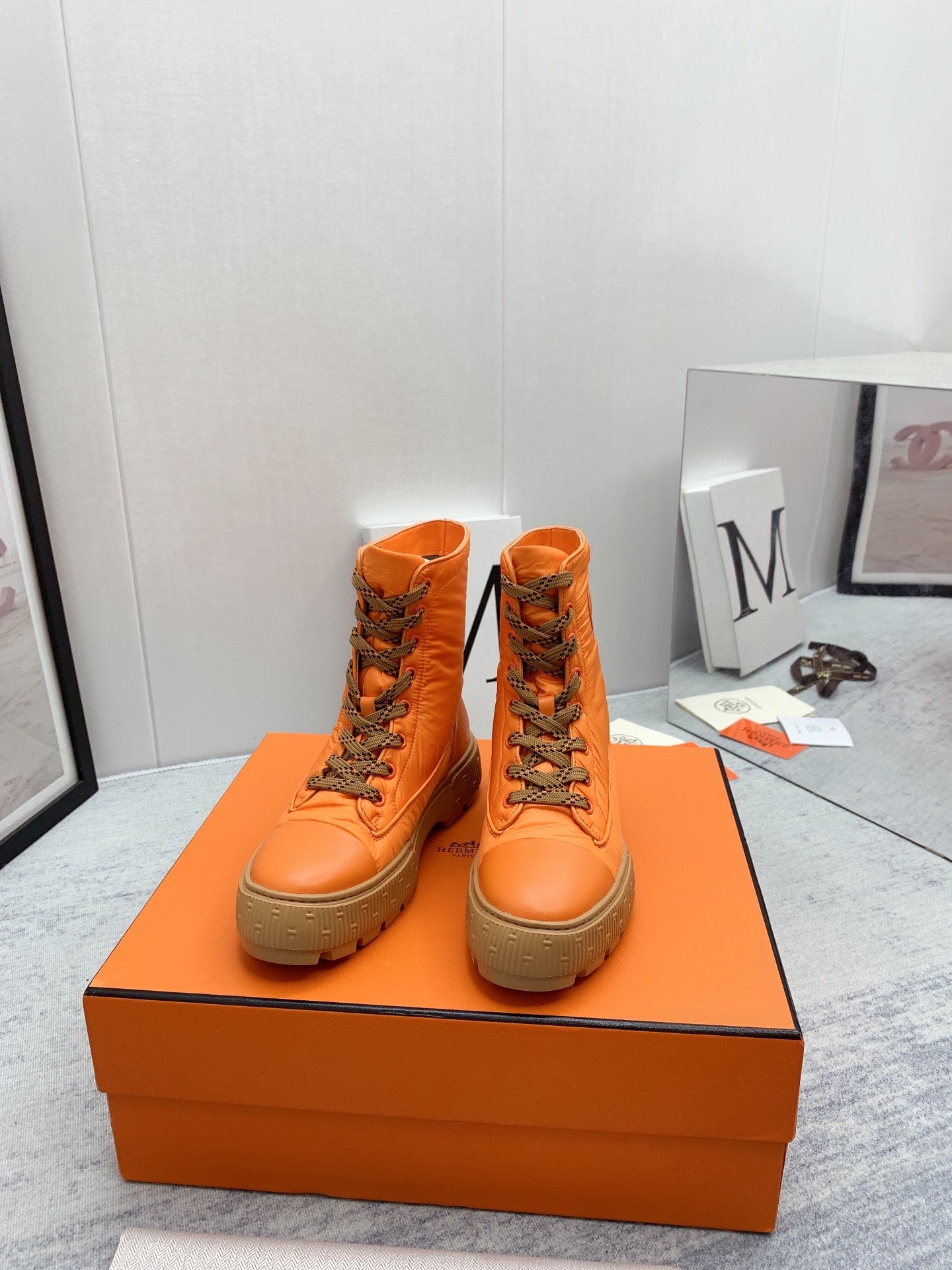 HERMES FRESH ANKLE BOOTS ORANGE