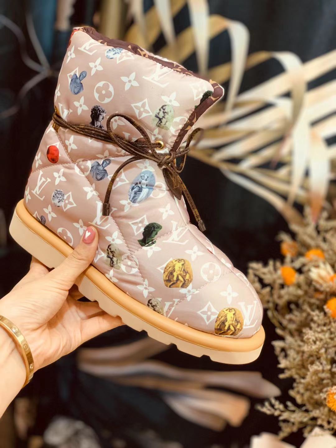 LV PILLOW COMFORT ANKLE BOOT MONOGRAM PINK