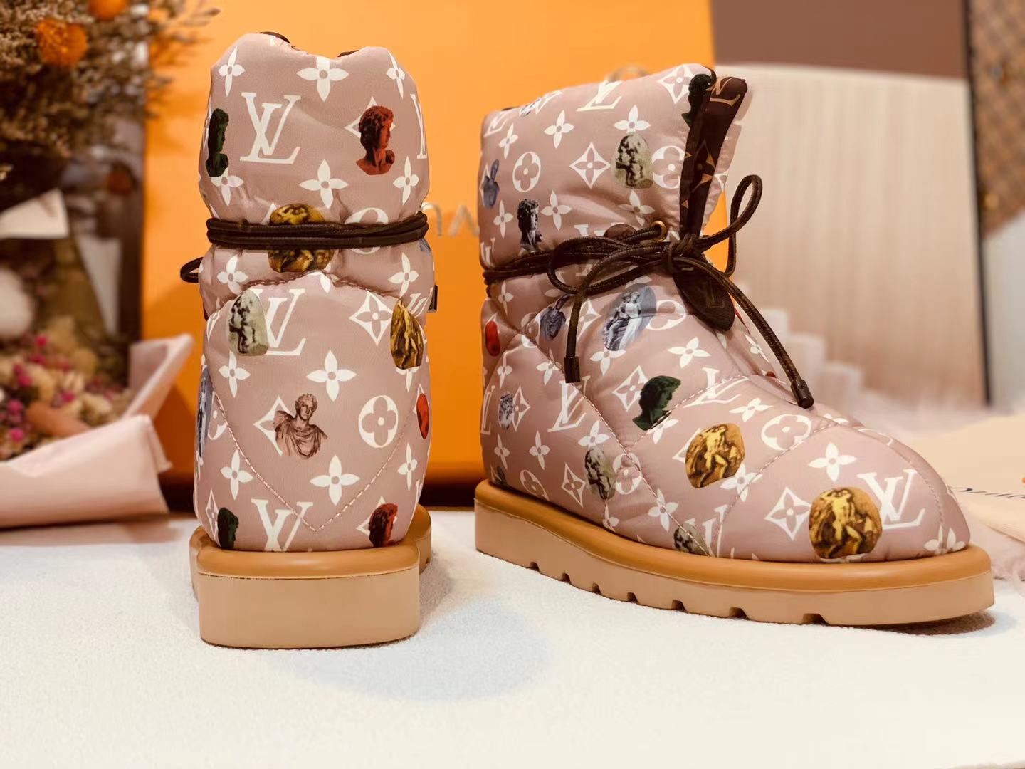 LV PILLOW COMFORT ANKLE BOOT MONOGRAM PINK