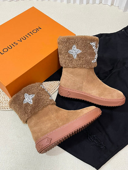 LV ANKLE BOOT STUDDED WITH DIAMONDS BROWN