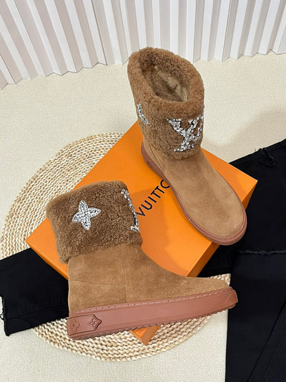 LV ANKLE BOOT STUDDED WITH DIAMONDS BROWN