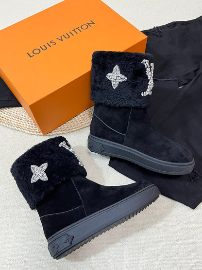 LV ANKLE BOOT STUDDED WITH DIAMONDS BLACK