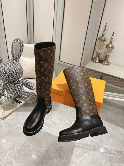 LV ASPEN PLATFORM ANKLE BOOT MONOGRAM BROWN