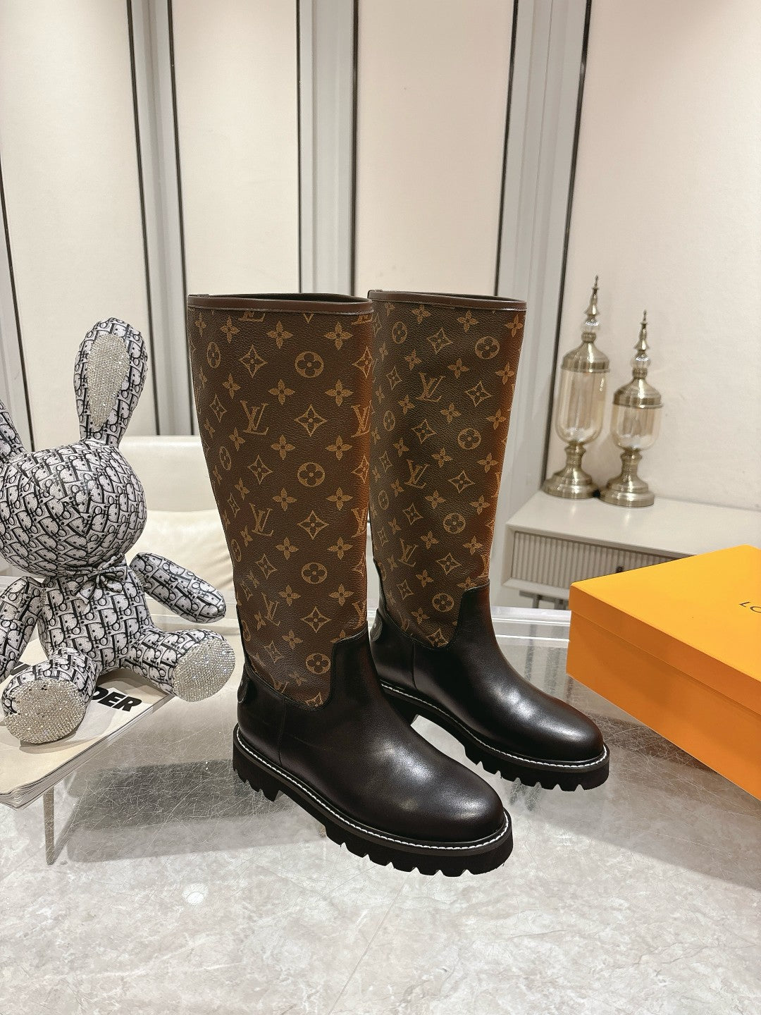 LV ASPEN PLATFORM ANKLE BOOT MONOGRAM BROWN