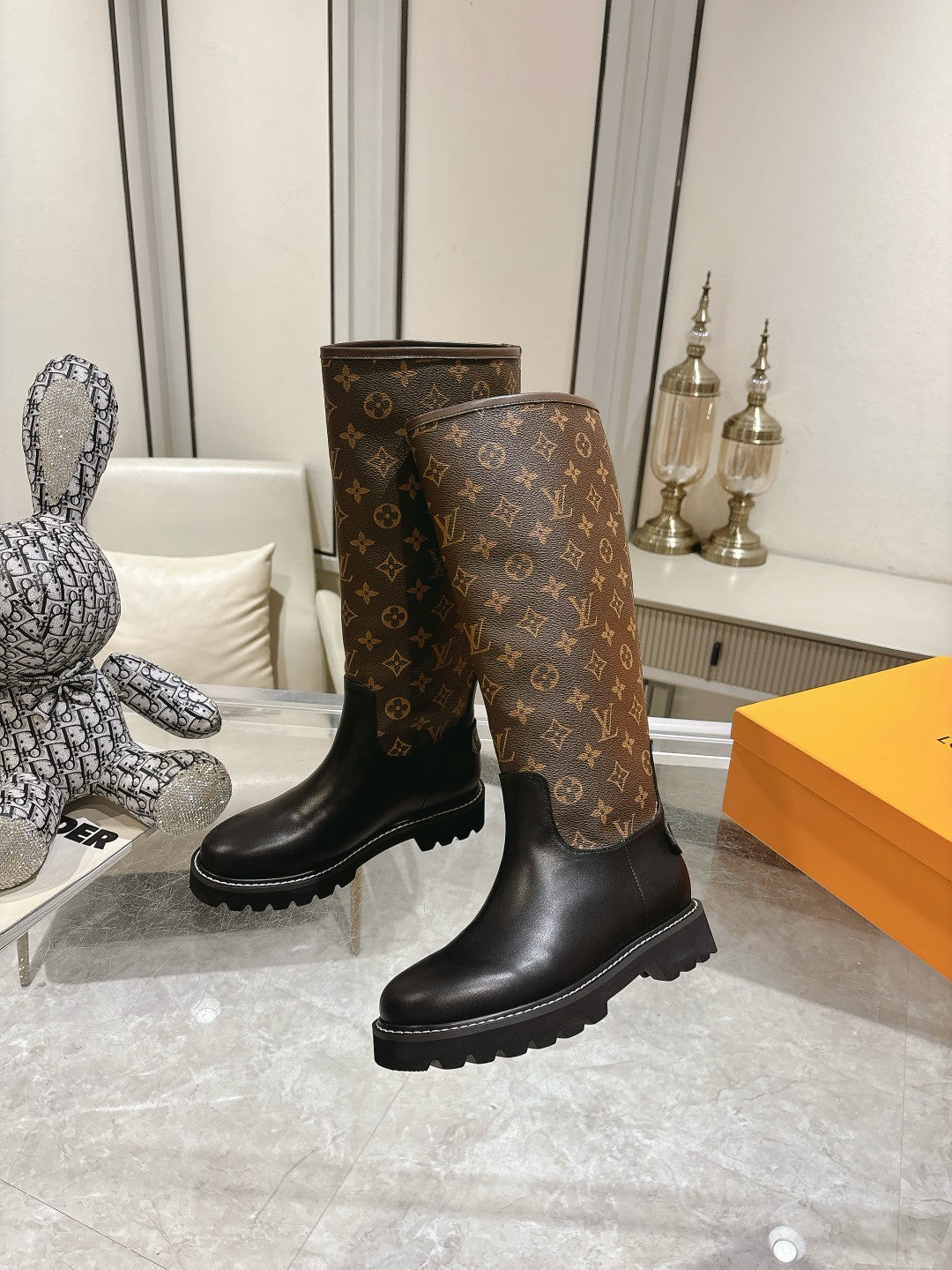 LV ASPEN PLATFORM ANKLE BOOT MONOGRAM BROWN