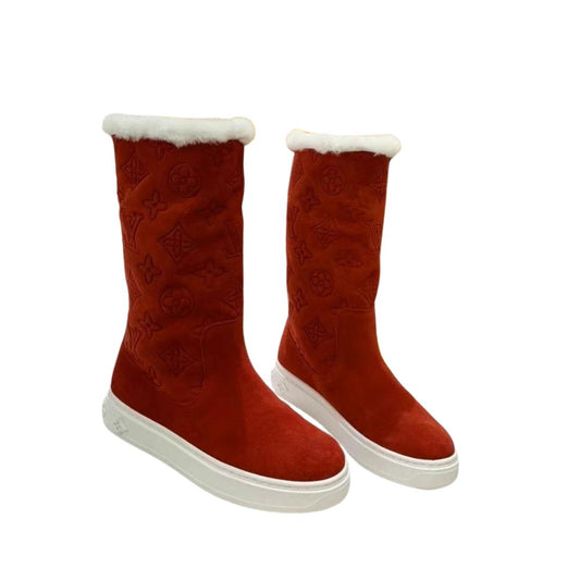 LV SUEDE MONOGRAM BOOTS RED