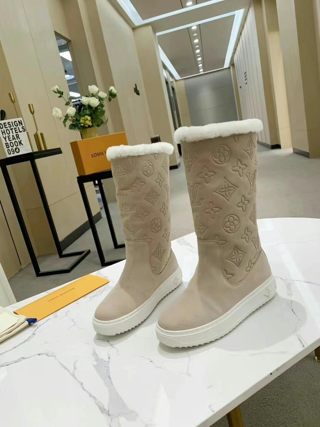 LV SUEDE MONOGRAM BOOTS BEIGE