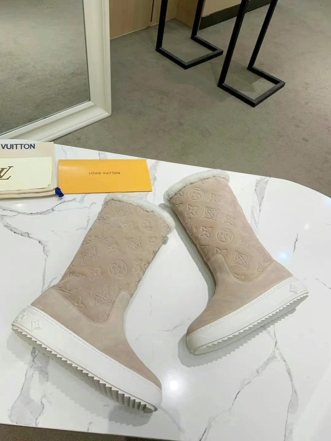 LV SUEDE MONOGRAM BOOTS BEIGE