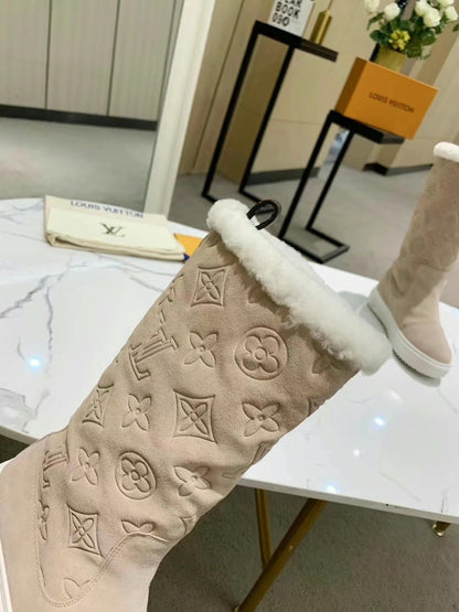 LV SUEDE MONOGRAM BOOTS BEIGE