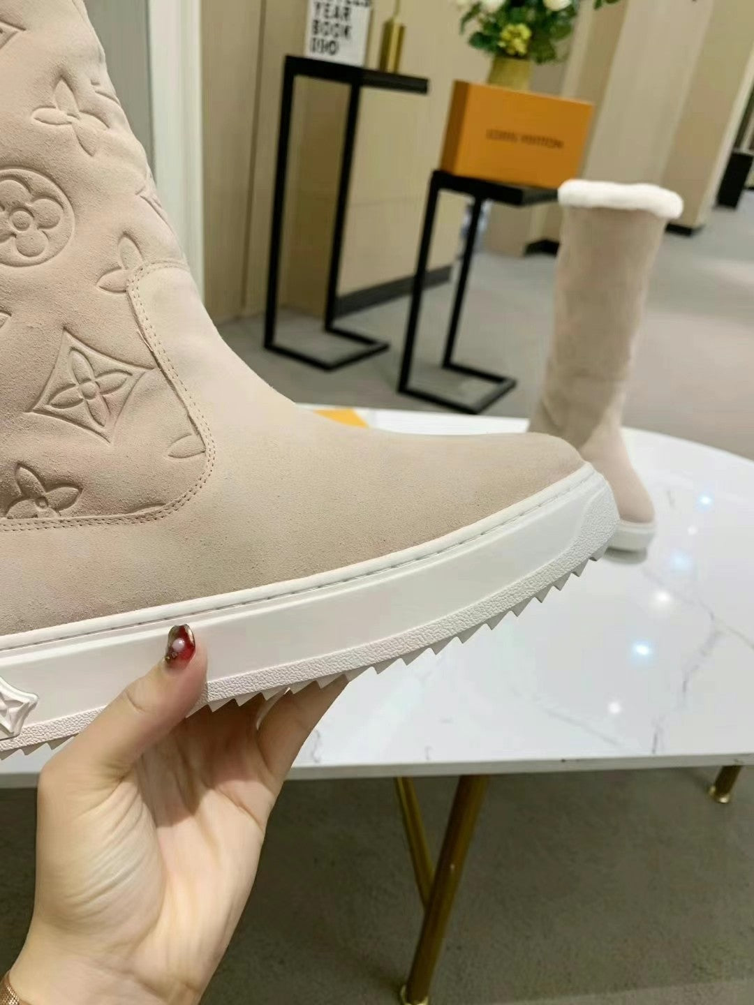 LV SUEDE MONOGRAM BOOTS BEIGE