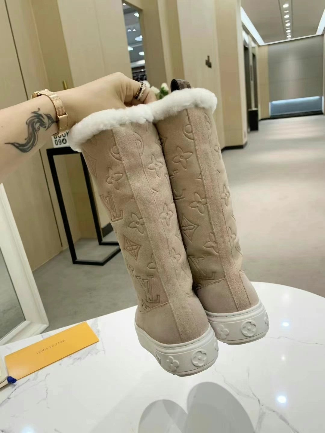 LV SUEDE MONOGRAM BOOTS BEIGE