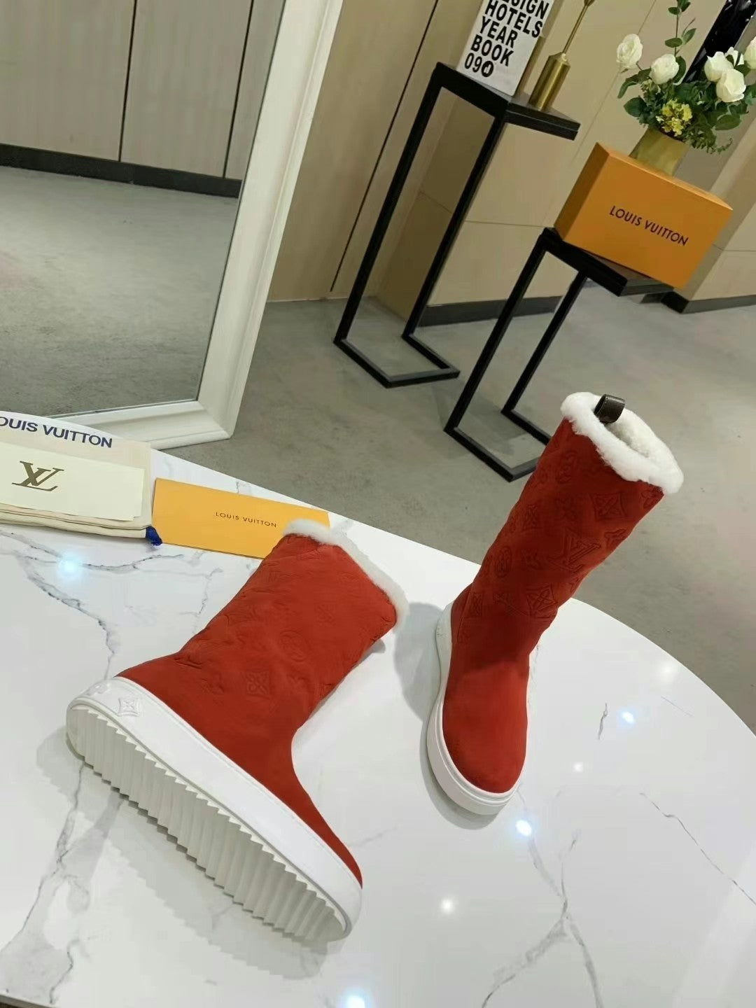 LV SUEDE MONOGRAM BOOTS RED