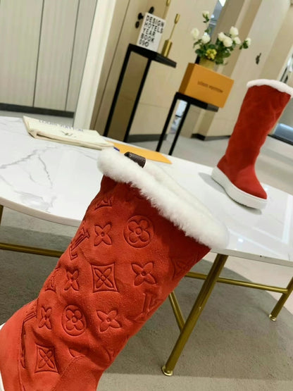 LV SUEDE MONOGRAM BOOTS RED