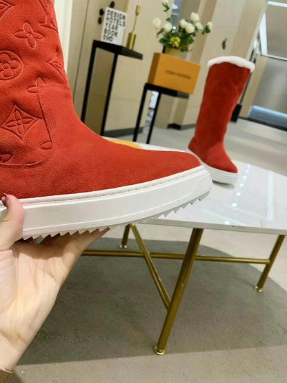 LV SUEDE MONOGRAM BOOTS RED