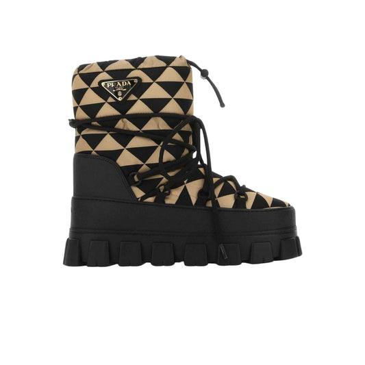 PRADA NYLON GABARDINE APRÈS SKI BOOTIES BLACK BEIGE