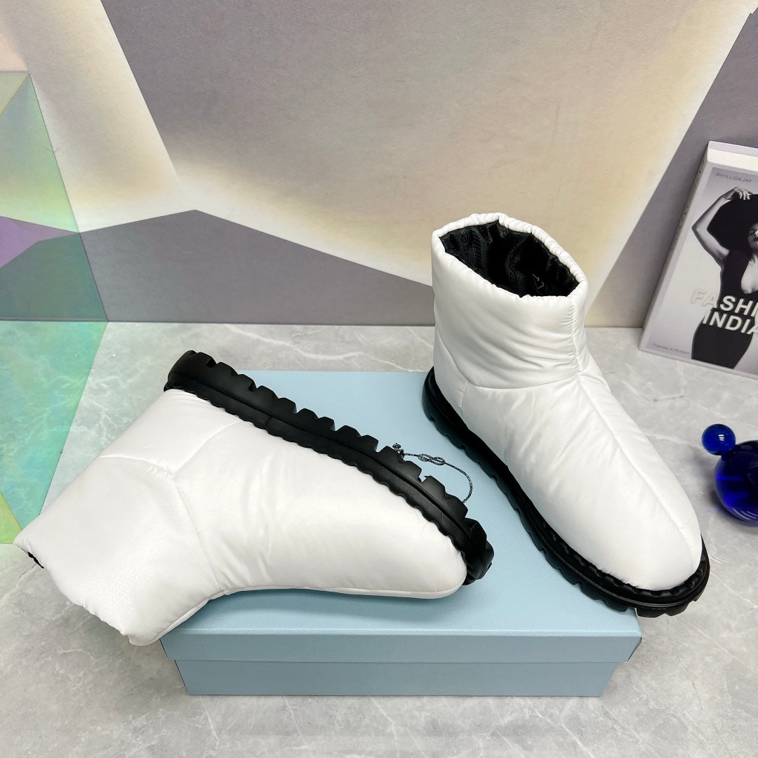 PRADA NYLON FABRIC BOOTIES WHITE