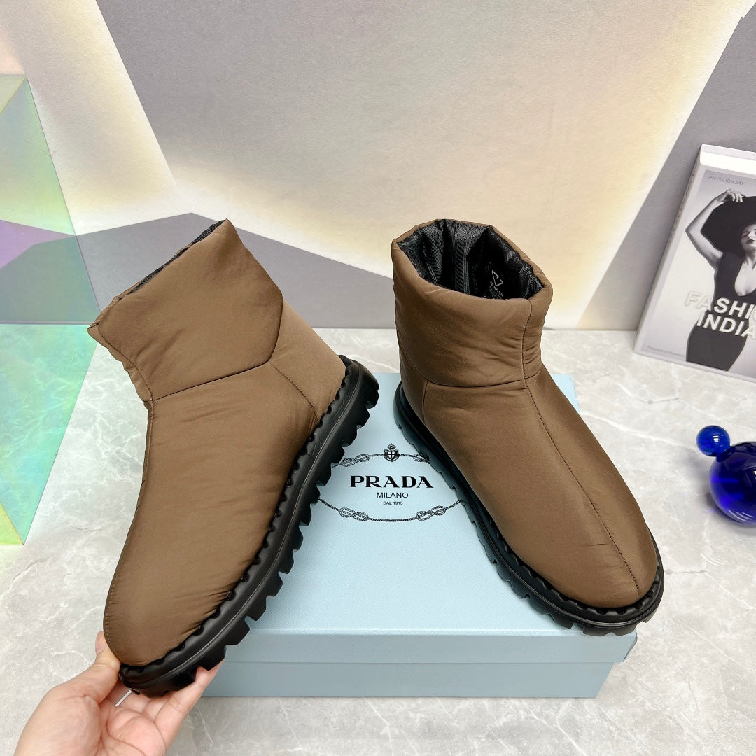 PRADA NYLON FABRIC BOOTIES BROWN