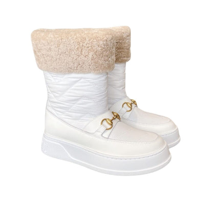 GUCCI HORSEBIT CHEVRON QUILTED BOOTS WHITE