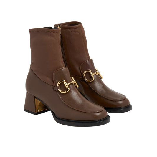 GUCCI HORSEBIT PLAQUE ANKLE BOOTS BROWN 719830 1DO50 2347